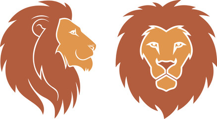 Lion head logo icon set, Lion face vector Illustration isolated on transparent background, Powerful lion head emblem symbolizing strength, courage and leadership for modern brands and sport teams. © Mon Amour