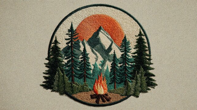 Rustic wilderness patch illustration for apparel, signage, and sticker art