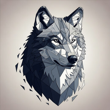 A geometric wolf head on transparent background with gray tones