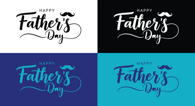 Four variations of a father's day calligraphy design with moustache and decorative swirls