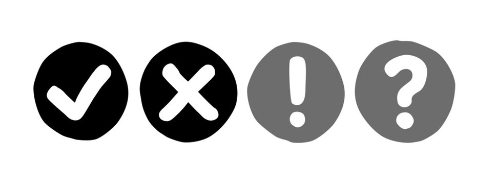 Check mark cross question exclamation notify symbol icon vector round