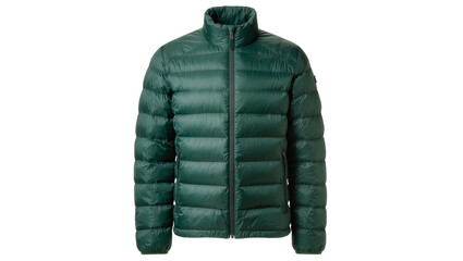 Dark green quilted puffer jacket with zipper, isolated on transparent background © Vasilis