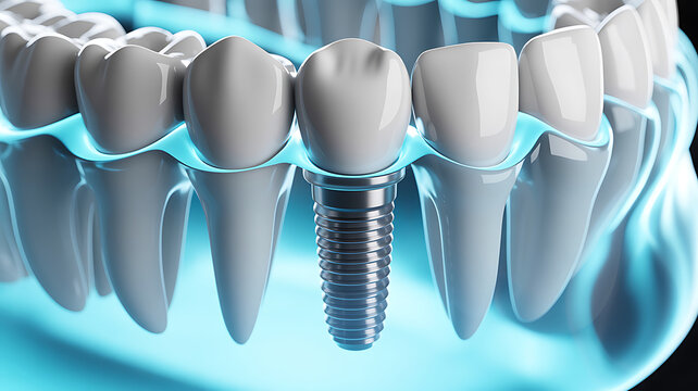 Cross-Section View of Human Jawbone with Integrated Dental Implant System