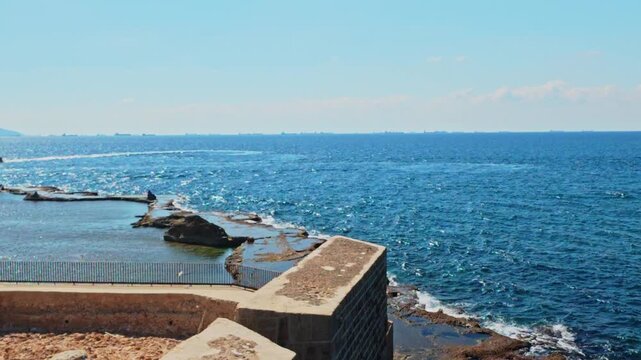 Akko old city coastline with mediterranean sea view