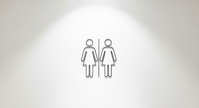 Women restroom sign with outline icons. Public convenience symbol for female washroom. Gender designation for facility navigation, interior signage and architectural wayfinding concept.