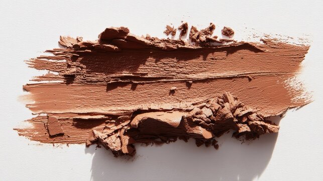 Macro photograph of rich brown cream foundation textures on white surface