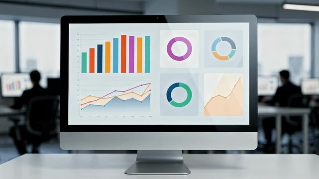 Medium shot highlighting the AI dashboard displaying applicant scoring details with graphs and flags the foreground sharp and office background gently blurred.