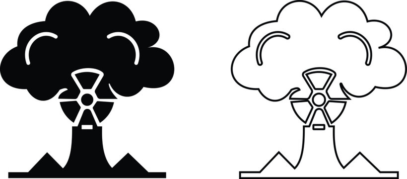 Bomb explosion nuclear blast icon set collection group in black flat and line style vector illustration, explosive dynamite grenade detonation symbol pack minimal outline design bundle