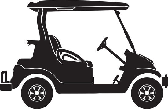 Electric golf cart silhouette vector illustration representing transportation on course utility vehicle for players outdoor sports recreation leisure activity professional equipment.