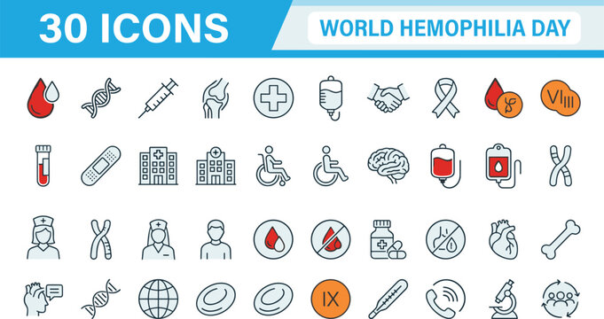 World Hemophilia Day icons set for awareness and medical concepts