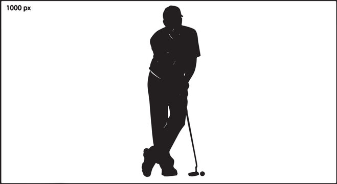Silhouette of golfer standing relaxed with golf putter and ball on transparent background, depicting a break during golf game or after successful putt.