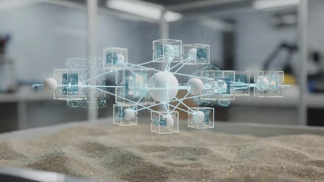 Focused medium shot of a blockchain trade confirmation with an outoffocus sandbox environment illustrating secure asset tokenization and settlement in an experimental setting.