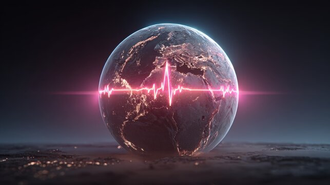 Earth shows a heartbeat line reminding people of its struggles and pain in the current time
