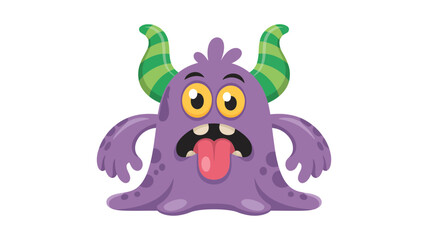 Naklejka premium A collection of cartoonish purple monsters with horns and a playful, surprised expression, isolated on white.
