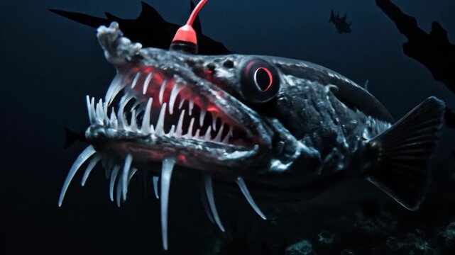Fearsome Deep Sea Creature with Glowing Red Features