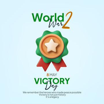 International World War 2 Victory Day 3D Medal, Vector Illustration
