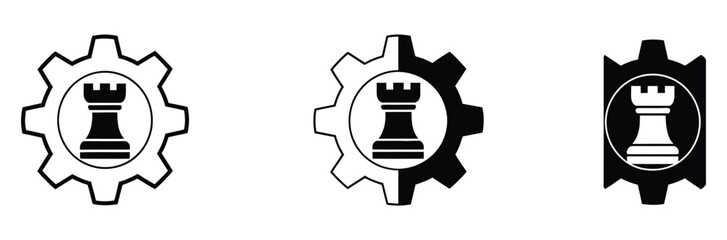 Strategy planning multiple style icon design vector, gear with chess rook representing strategy, decision making, and analytical thinking for business and management concepts, vector illustration. © MASUD MONY