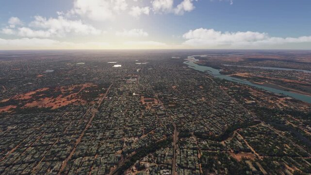Sunrise aerial shot of Yamena City. Chad