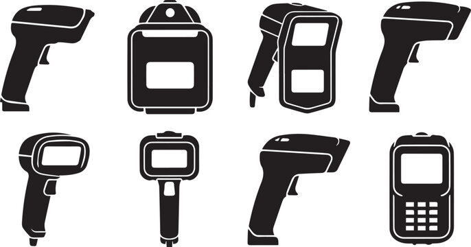 Barcode scanners collection on transparent background.