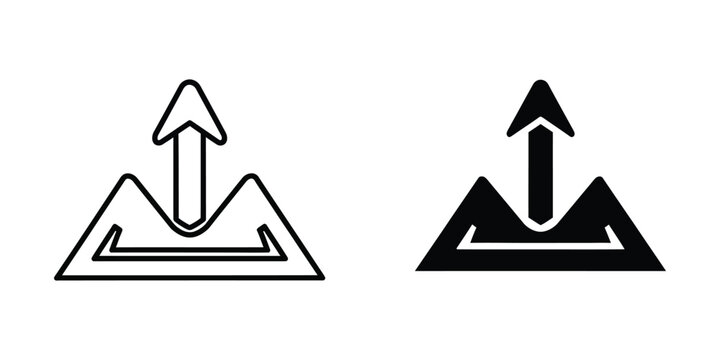 Comparison of filled and unfilled upward directional arrows within triangular containers