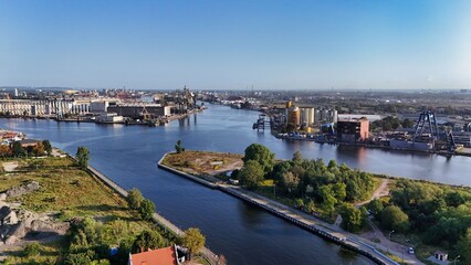 Obraz premium Industrial Shipyard and Port of Gdansk Poland Aerial Drone View