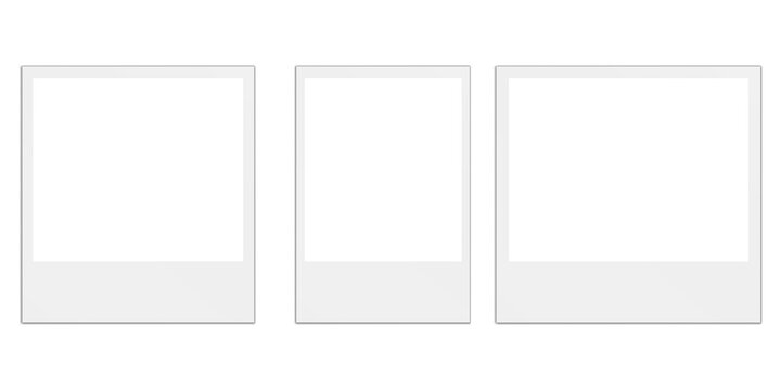Set of three blank white instant photo frames for collage