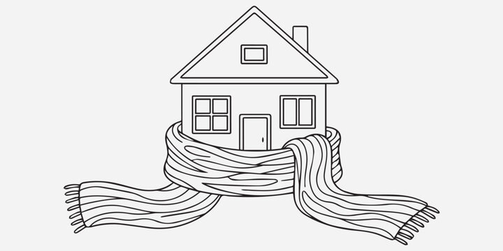 House with scarf illustration for winter protection.
