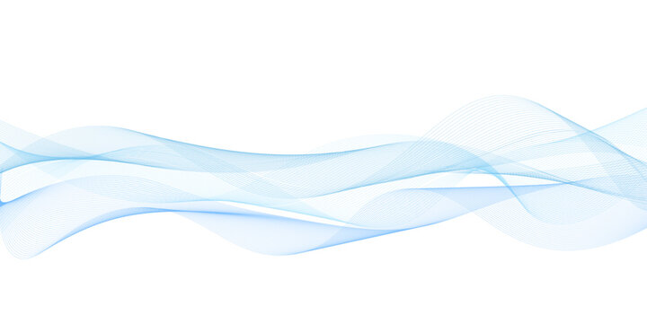 Abstract blue wave background, flowing light blue smoke lines on white, elegant curved motion vector for corporate presentation and web design