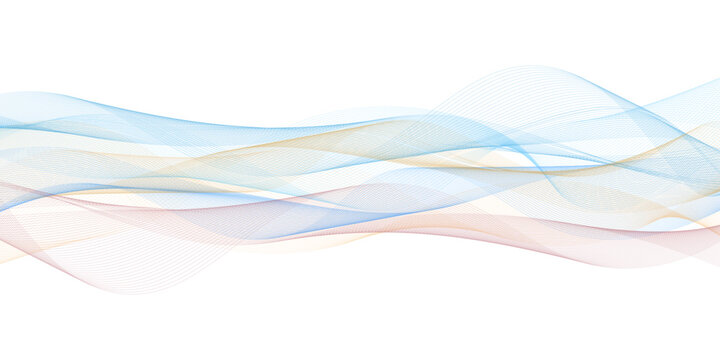 Abstract flowing wave background, elegant blue and gold smoke lines, soft ethereal ribbon vector for corporate branding and web headers