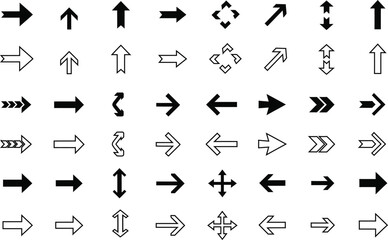 Naklejka premium Collection of black arrow icons and directional symbols silhouette style