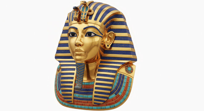 Ancient egyptian pharaoh golden funerary mask with ornate lapis and turquoise inlays