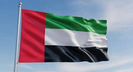 Obraz premium The national flag of the united arab emirates waving against a clear blue sky