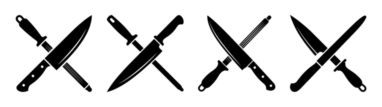Crossed knives vector art for culinary design and kitchenware graphics black and white image set