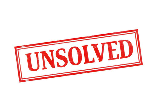 Red rubber stamp with the text Unsolved in a rectangular border, png