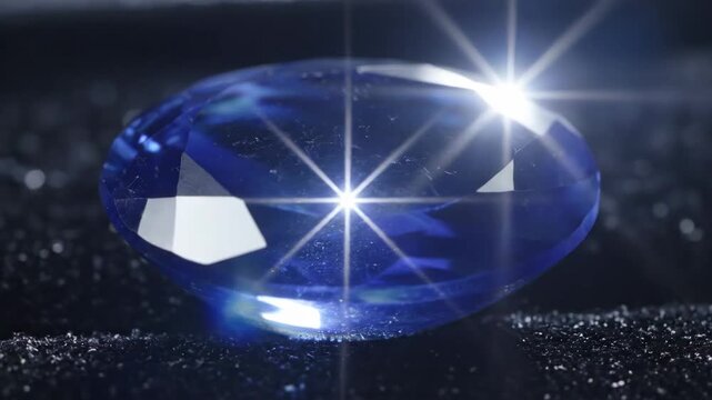 Close up of a sparkling blue diamond on a dark surface