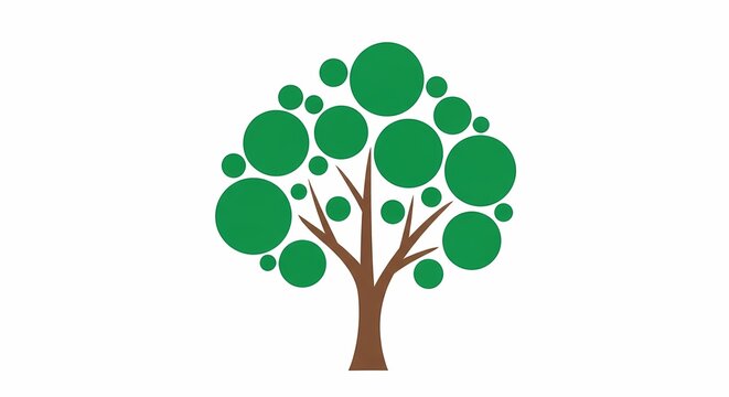 An artistic tree with a whimsical design, featuring a brown trunk and green foliage made of circles, perfect for representing growth, nature, and environmental consciousness.