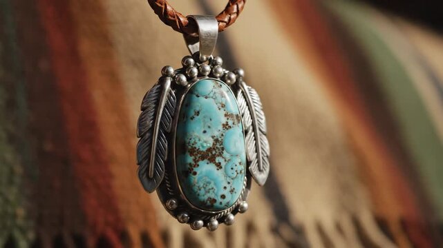 Close up of a turquoise and silver pendant necklace