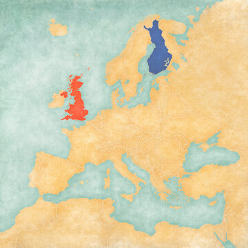 Map of Europe - United Kingdom and Finland