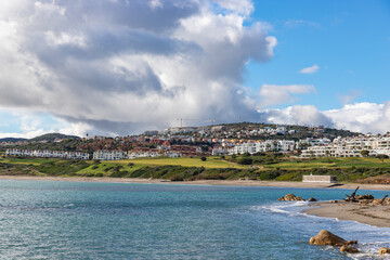 Seaside spanish landscape. La Alcaidesa urbanization on Costa del Sol, Andalusia Spain. Cadiz province. © umike_foto