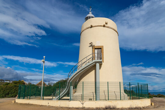Carbonera lighthouse located on Punta Mala, La Alcaidesa, Spain. Lantern overlooks the Strait of Gibraltar.