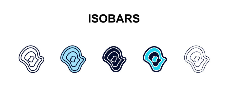 isobars multi-style outline icon set - weather concept. Thin line, regular, filled, colored isobars icon