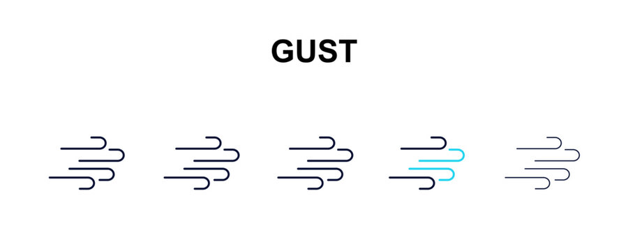 gust multi-style outline icon set - weather concept. Thin line, regular, filled, colored gust icon