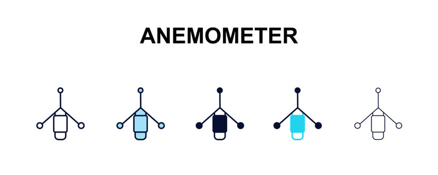 anemometer multi-style outline icon set - weather concept. Thin line, regular, filled, colored anemometer icon