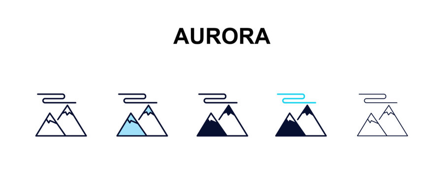 aurora multi-style outline icon set - weather concept. Thin line, regular, filled, colored aurora icon