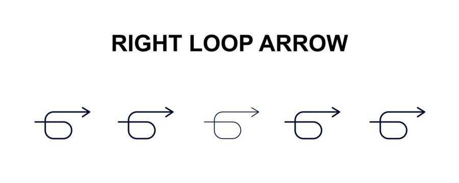 right loop arrow multi-style outline icon set - user interface concept. Thin line, regular, filled, colored right loop arrow icon