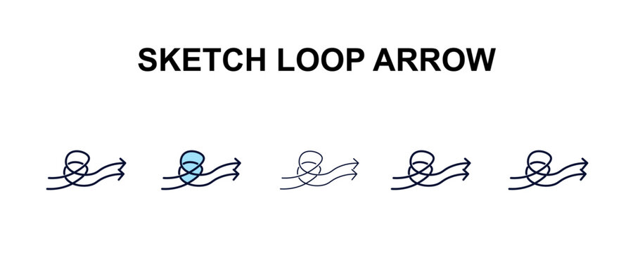 sketch loop arrow multi-style outline icon set - user interface concept. Thin line, regular, filled, colored sketch loop arrow icon
