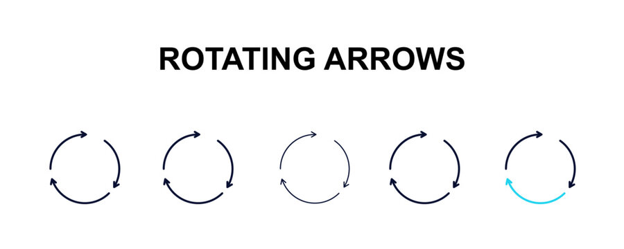 rotating arrows multi-style outline icon set - user interface concept. Thin line, regular, filled, colored rotating arrows icon