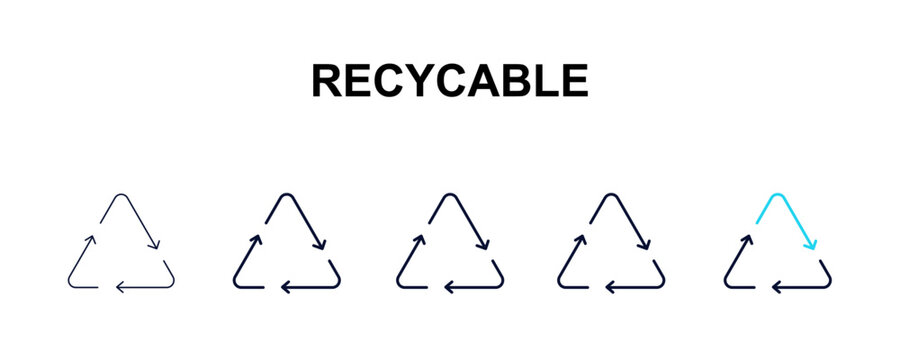 recycable multi-style outline icon set - user interface concept. Thin line, regular, filled, colored recycable icon
