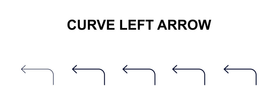 curve left arrow multi-style outline icon set - user interface concept. Thin line, regular, filled, colored curve left arrow icon