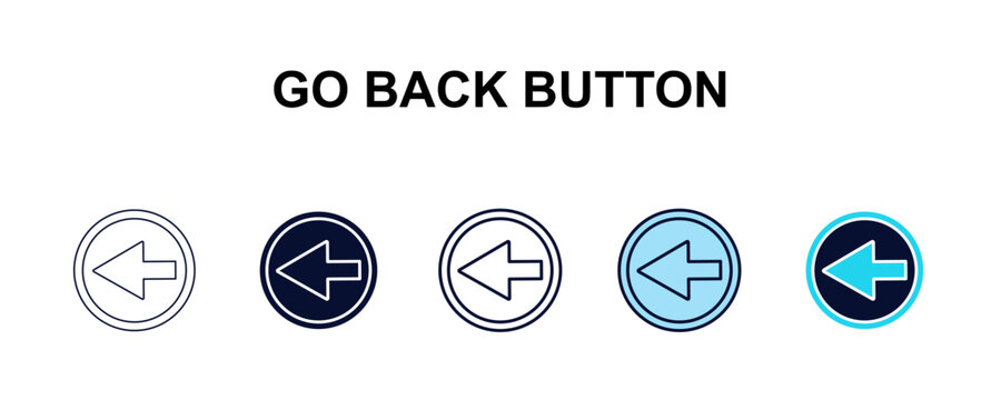 go back button multi-style outline icon set - user interface concept. Thin line, regular, filled, colored go back button icon